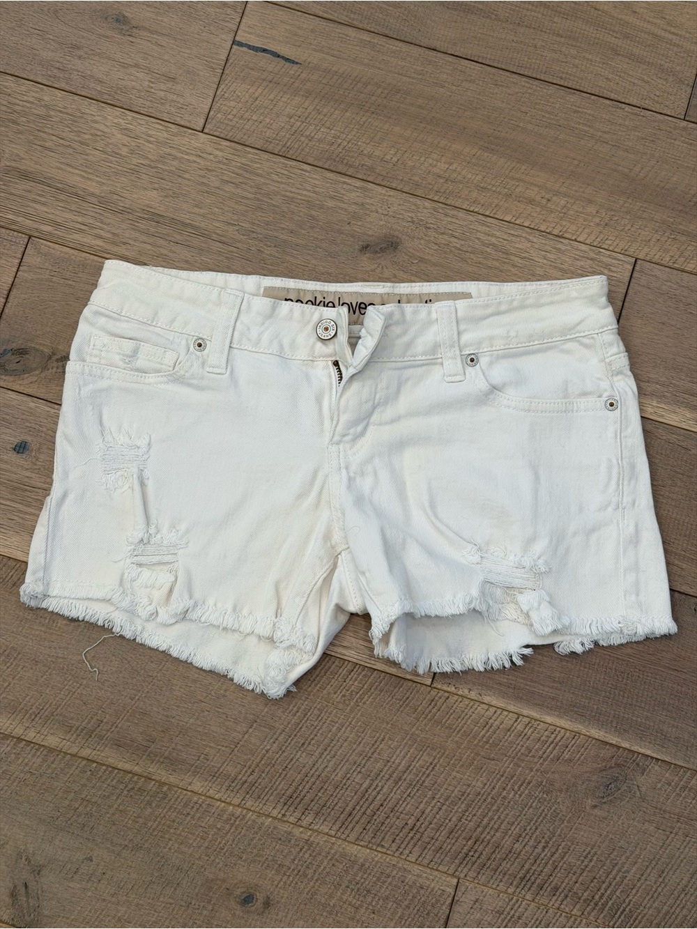 White Distressed Low-Rise Women's Denim Shorts by rocks&love